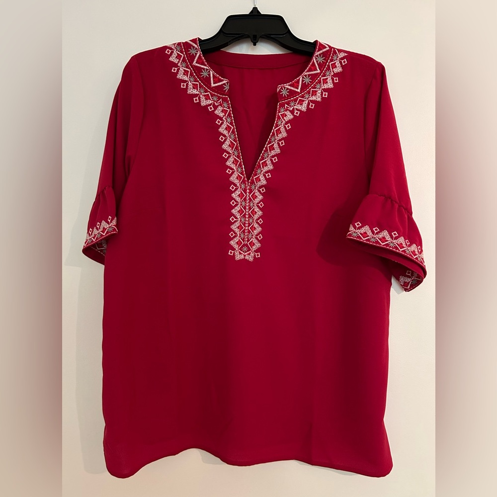 Beautiful Red Blouse with Stitched Trim